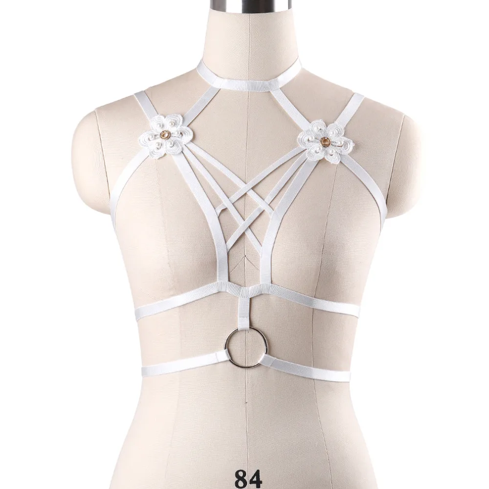 

xy Fetish Body Harness Lace Harness Bra Sheer Flowers body Cage Bra Hollow Out Bralette Gothic Body Lace Harness Bondage harness