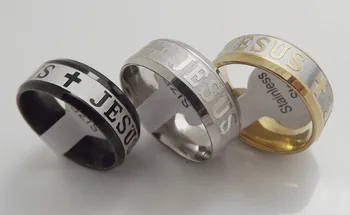 

Wholesale 36 pcs Fashion Three-color mix Comfortable Cross JESUS Stainless steel rings