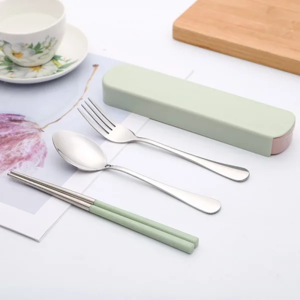 Nordic Portable Two-piece Creative Cutlery Knife Fork Box Lunch Portable Kitchen Tool High Quality - Color: 3PCS Set