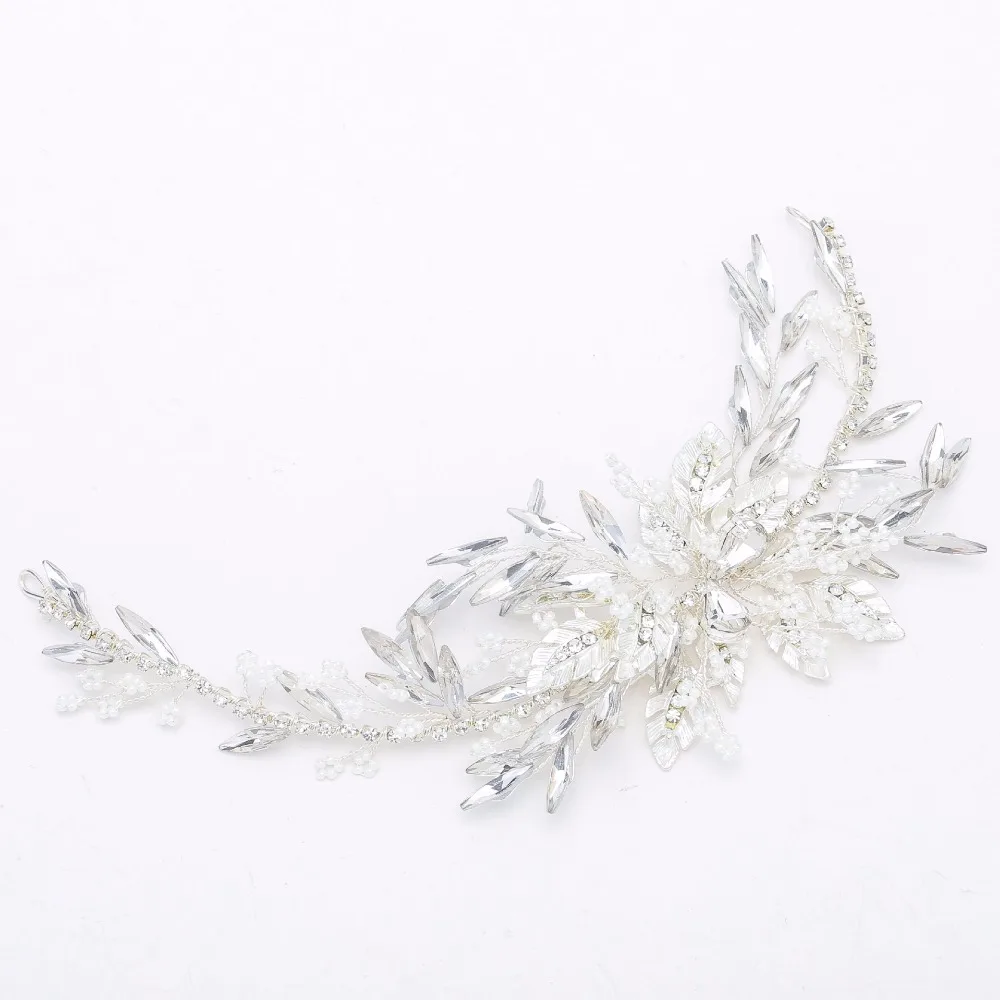 

SLBRIDAL Handmade Wired Rhinestone Crystal Pearls Wedding Headband Bridal Hair Vine Hair Accessories Bridesmaids Women Jewelry