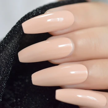 

24pcs Ballerina Coffin Long Fake Nail Natural Nude Pink Shimmer Glitter Design Nail Art Tips Full Cover Press on False Nails