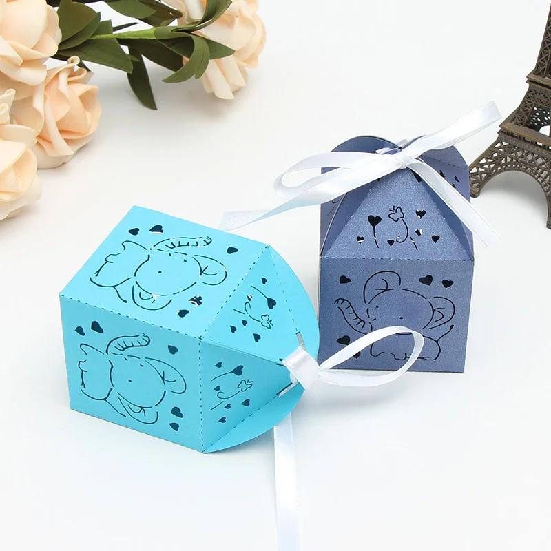 50 шт. милые животные слон конфеты коробка с лазерной обработкой Детские сувениры для душа свадебные подарки для гостей День рождения украшения