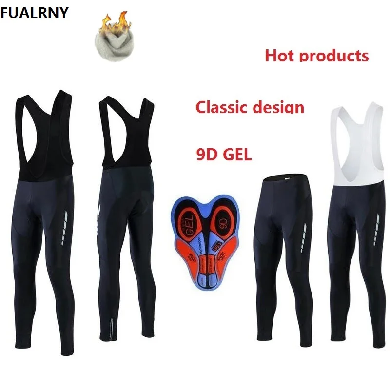 2018 Winter Men Padded Cycling Long Bicycle Bib Pants 9D Gel Pad Bike Tights Mtb Ropa Pantalon Thermal Fleece cycling pants