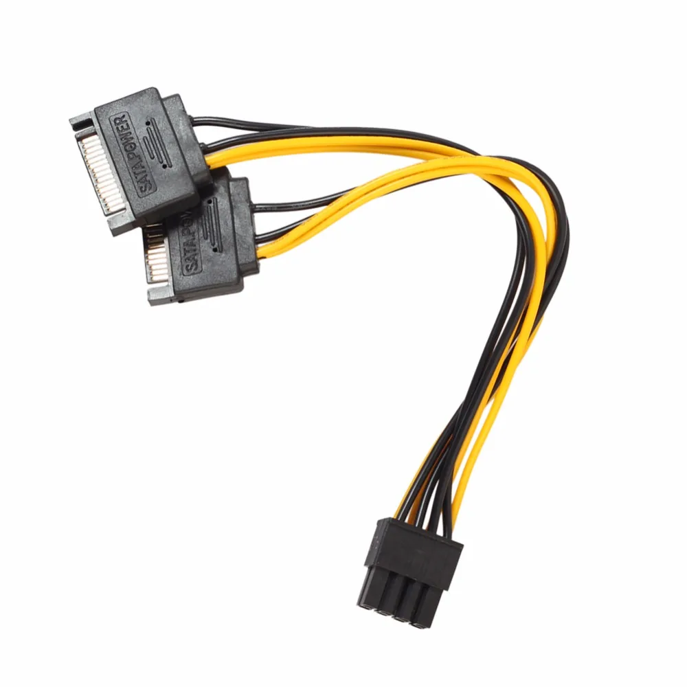 17 см 8 pin на 15 пин видеокарта SATA Мощность кабель(6+ 2) 8Pin Мужской Двойной 15Pin мужской PCIE PCI Express горно-адаптер кабели для передачи данных