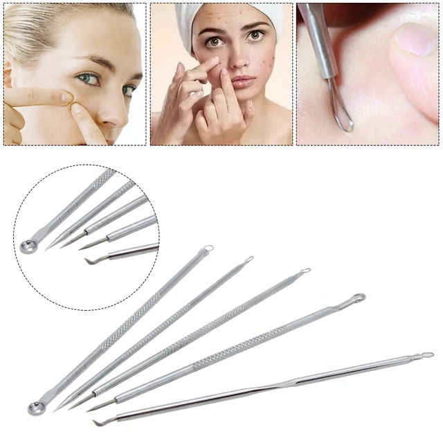 5pcs/set Acne Needle Tweezers Blackhead Pimples Removal Pointed Bend