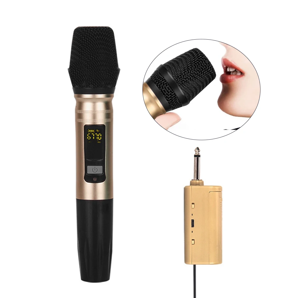 

UX2 UHF Wireless Microphone System Handheld LED Mic UHF Speaker with Portable USB Receiver For KTV DJ Speech Amplifier Recording