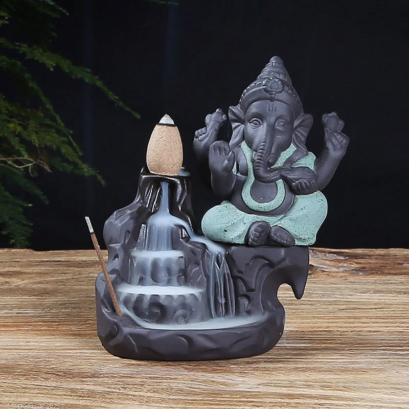 Слон Бог обратного потока кадило фиолетовая глина Ганеша статуя Будды низар буддизм обратного потока ладан горелки дзен чай домашнее животное Декор