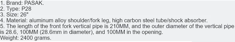 PASAK Велосипедная вилка 26 дюймовые горные велосипеды вилка 2" подвесная Велосипедная вилка MTB вилка Руководство Contorl сплав дисковый тормоз