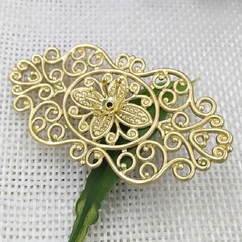 

28*56mm Filigree Flower Charms Metal Wraps Connectors Links Retro Bu Yao Hair Clasp Accessories DIY Findings Supplies