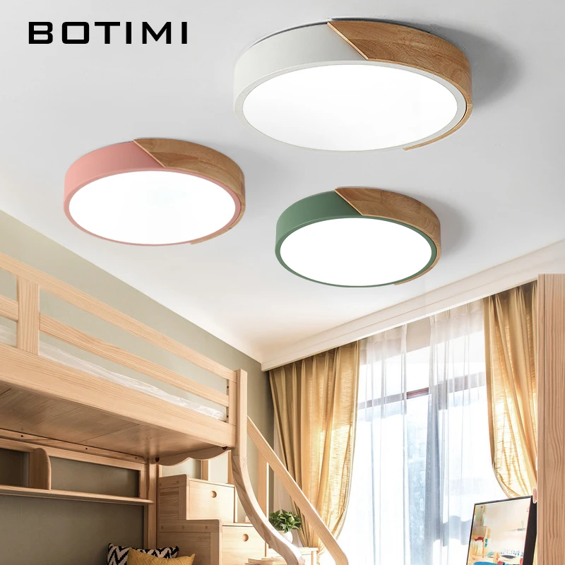 BOTIMI 220V светодиодный потолочный светильник в скандинавском стиле, круглый потолочный светильник для спальни, деревянная кухонная осветительная арматура