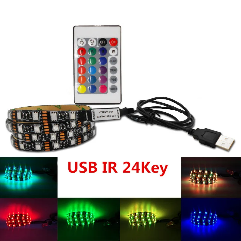 USB полоса СВЕТОДИОДНЫЙ светильник PC 5 V RGB 5050 60 Светодиодный/m USB 3 17 24 кнопочный контроллер 5 V Светодиодный светильник s не водонепроницаемый ленточный светильник tv подсветка