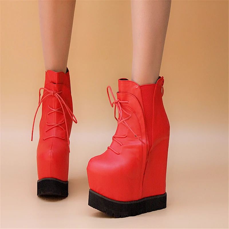 

Women Ankle Boots Platform 15cm High Heels Wedges Flat Black Red Punk Boots Fashion Shoes Fenty Beauty Boots Sexy Ladies Shoes