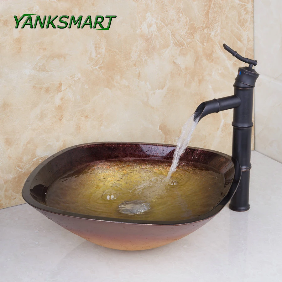 Yanksmart, для ванной комнаты квадратное бамбуковое стильное закаленное стекло краски умывальник кран уборная, бассейн, раковина смесителя воды