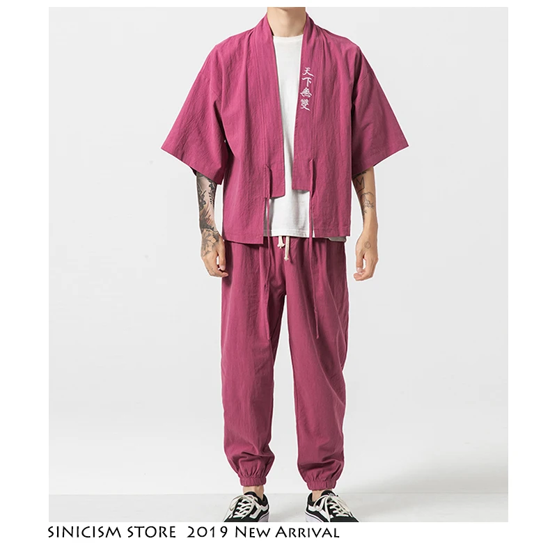 Sinicism магазин мужские комплекты вышивка Streewear 2019 хлопок белье спортивный костюм мужской летний для мужчин китайский стиль Hanfu 5XL