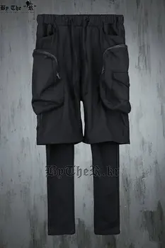 

Overalls large pocket pistol pants faux two piece pants casual trend men's boot cut pants singers stage pant 27-45 free shipping