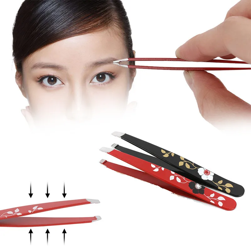 1PC Fashion Professional Printed Stainless Steel Eyebrow Tweezer Hair