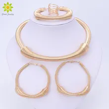 Dubai Gold Color Jewelry Sets For Women Nigerian Wedding African Beads Necklace Chokers Earrings Bracelet Ring Accessories