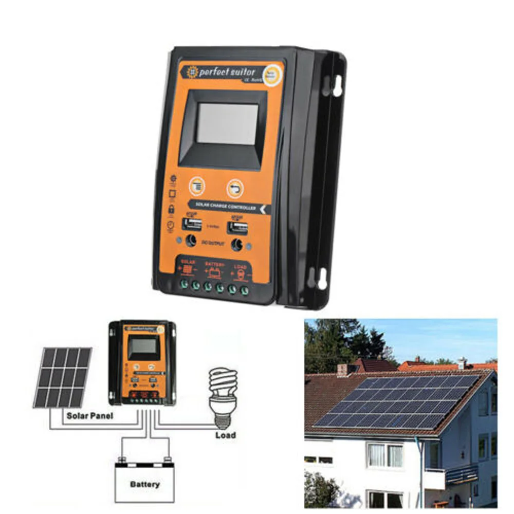 

30A Panel charger Dual USB Solar Charge Controller Automatic LCD display 17.5*14*3.5cm IP32 waterproof Durable