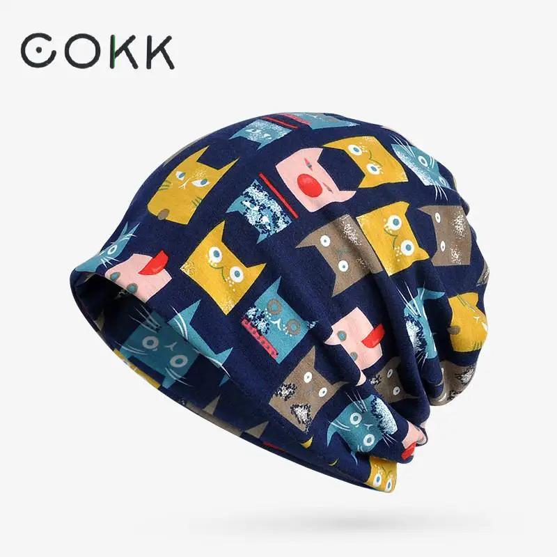 Зимние шапки COKK для женщин шапочка с рисунком кота вязаная бини Женская