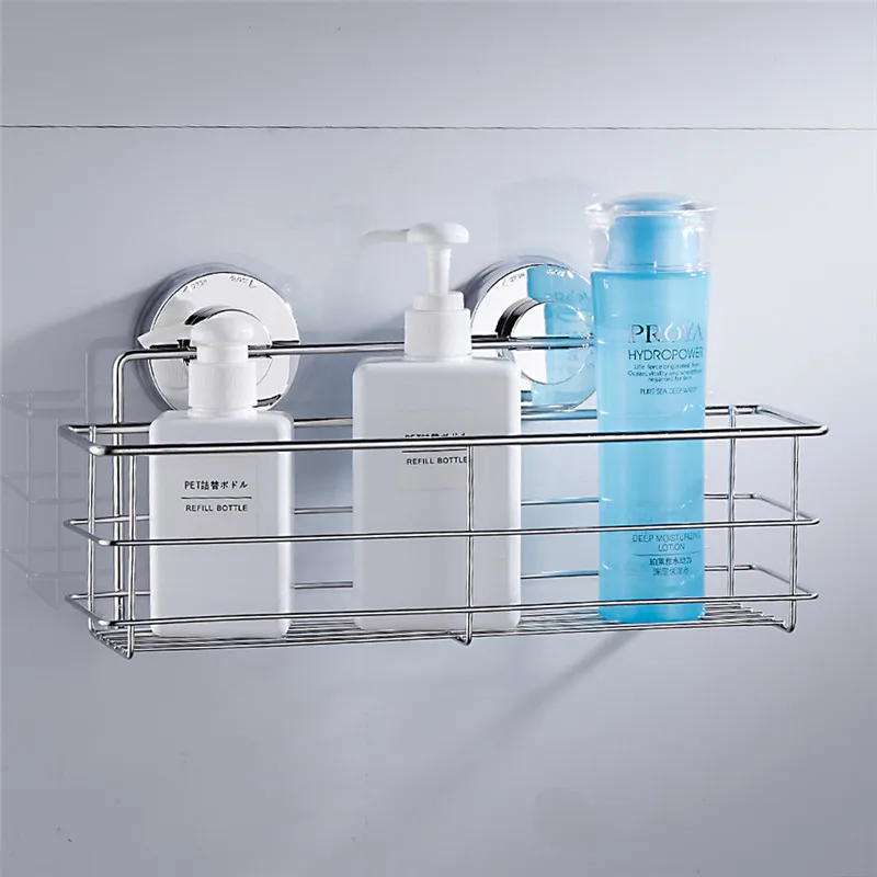 Stainless Steel Bathroom Shelves Bathroom Organizer Shower Wall Basket Shelf With Dual Strong Suction Cups Bathroom Accessories