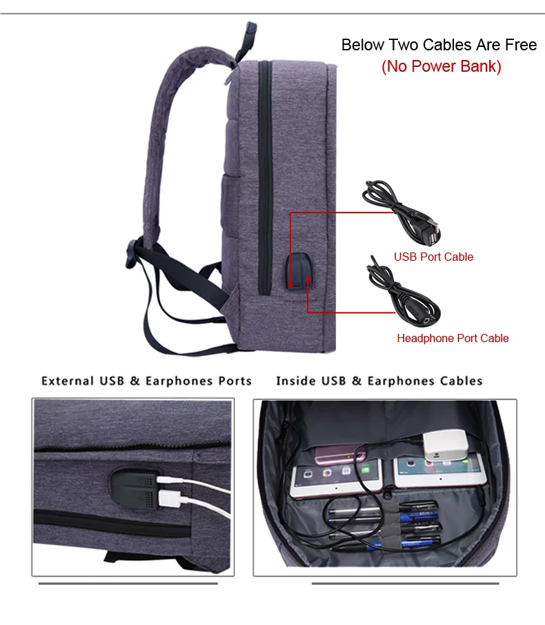XQXA Противоугонный рюкзак с usb зарядным портом и наушниками Prot 15,6-17,3 дюймов ноутбук мужской рюкзак 8608 8609 основа