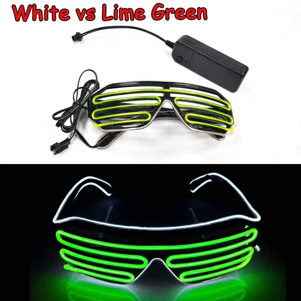 White vs Lime Green Высокого качества в европейском Стиль блестящие EL многоцветный затвора очки для рэйва Косплэй светодиодный Очки для маскарада сверкающие принадлежности для вечеринки - Цвет: White vs Lime Green