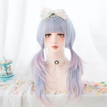 Косплей салон Лолита 60 см многоцветный Омбре длинные волнистые челки смешанный синий Хэллоуин милый Ombre синтетический косплей парик+ шапка