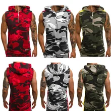 Мужская майка без рукавов для бодибилдинга, облегающая толстовка с капюшоном, камуфляжная повседневная куртка, жилет