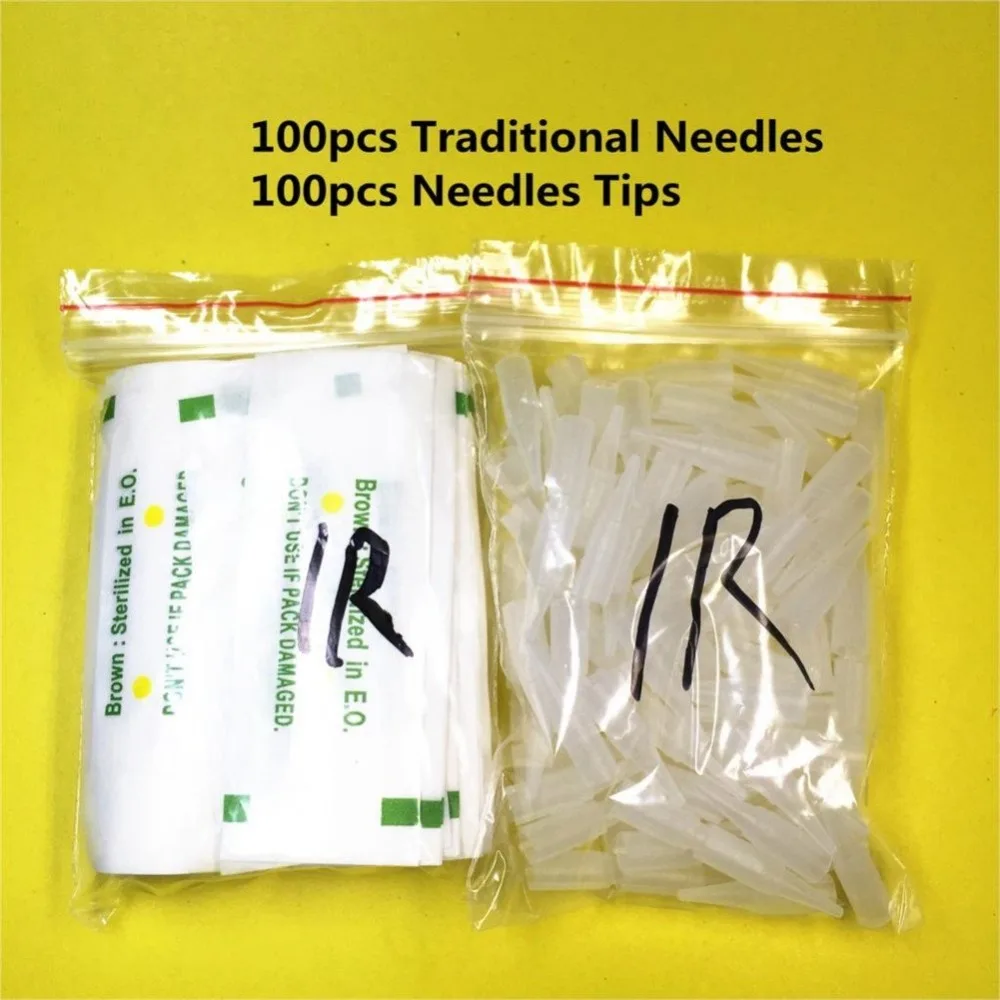 100Pcs 1R needles and 100pcs 1R tips For Permanent Makeup Good Quality