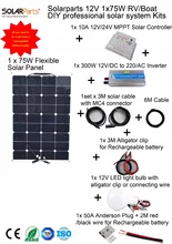 Solarparts 1x75W Professional DIY RV Boat Kits Solar System 1 x75W flexible solar panel MPPT solar