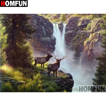 

HOMFUN Full Square/Round Drill 5D DIY Diamond Painting "Deer waterfall" Embroidery Cross Stitch 5D Home Decor Gift A16409