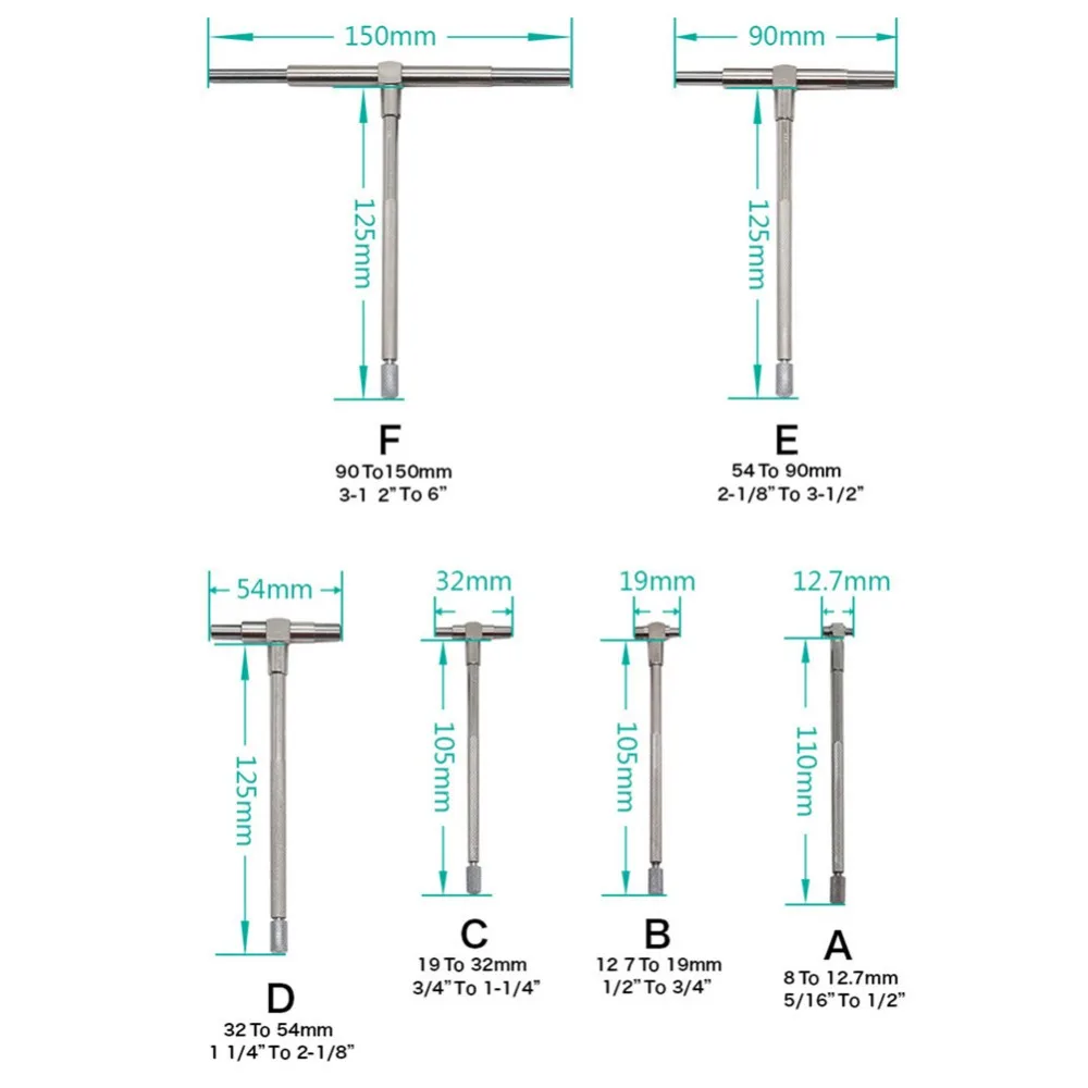 6 шт. Телескопический Калибр 8-150 мм(5/1"-6") регулируемый внутренний диаметр Калибр углеродистая сталь измерительные инструменты набор HY21