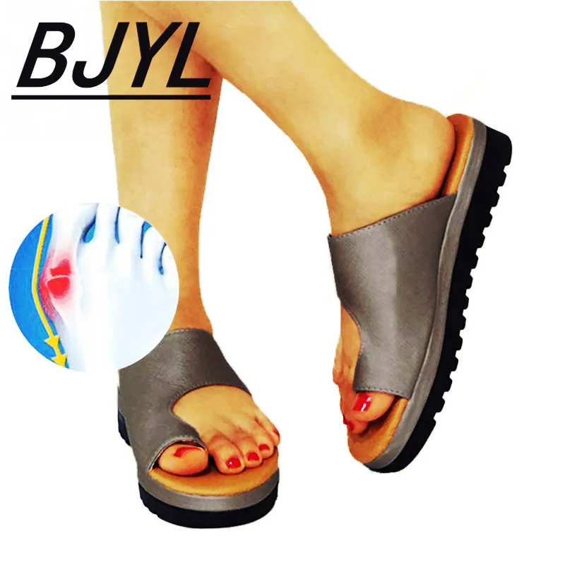 

Women PU Leather Shoes Comfy Platform Flat Sole Casual Soft Big Toe Foot Correction Sandal Orthopedic Bunion Corrector BJYL