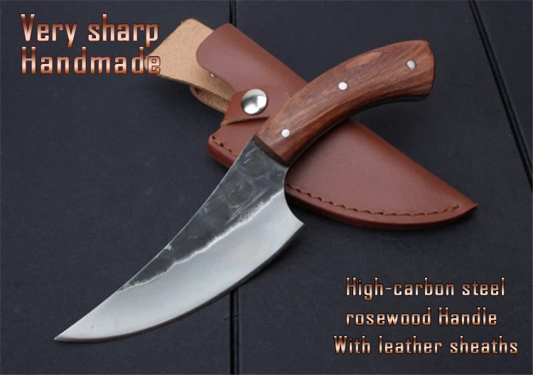 

Handmade forged EDC Utility hunting knife Very sharp High-carbon steel 58HRC Handmade knife rosewood fixed knife with sheath