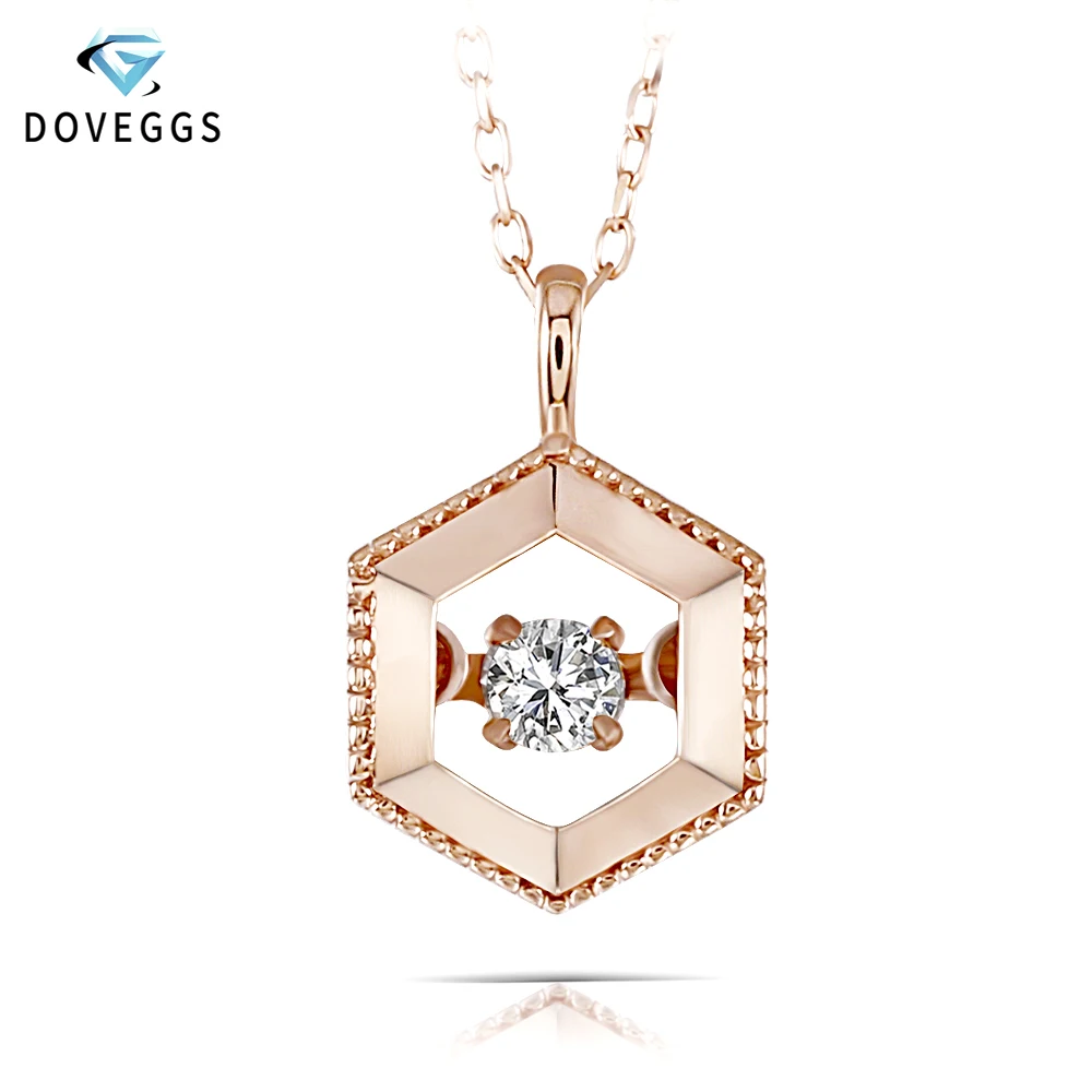 

DovEggs Rose Gold Ladies Diamond Pendant Necklace 10K Rose Gold 0.1carat Diamond Dancing Setting Link Chain Necklace For Women