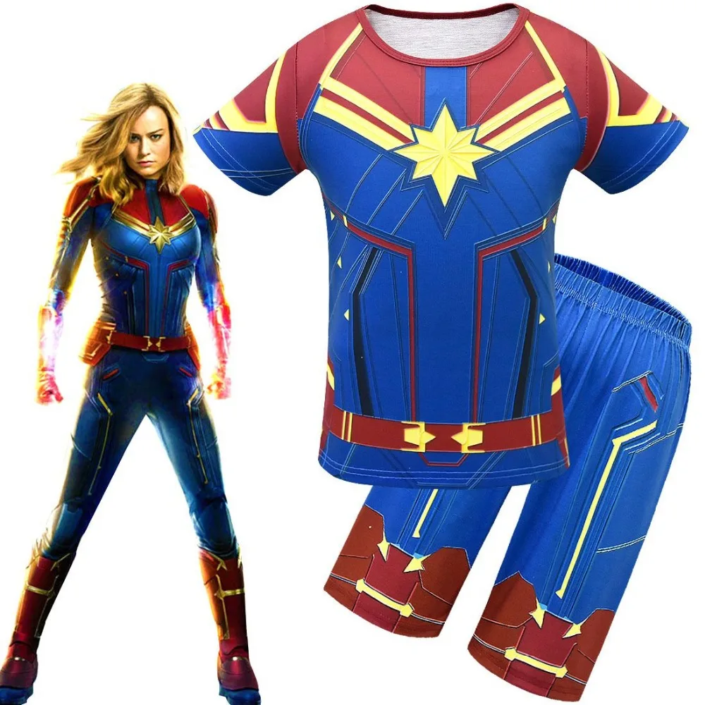 Железный человек сюрприз капитан одежда для маленьких девочек детская футболка пижамный комплект одежда для мальчиков Thunder Sazan футболки+ шорты костюм
