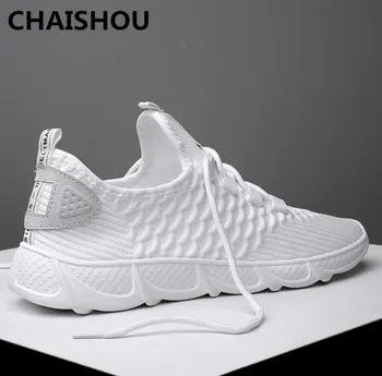 

2019 flying woven men's shoes breathable fish scale mesh lace-up white flat casual sports shoes Tenis Masculino Adulto CS-592