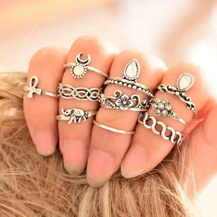 

2018 New Fashion Personality Original Single Sandy Beach Ten Paper Set Ring Posimi Second Style Joint Ring Suit Jewelry Gift