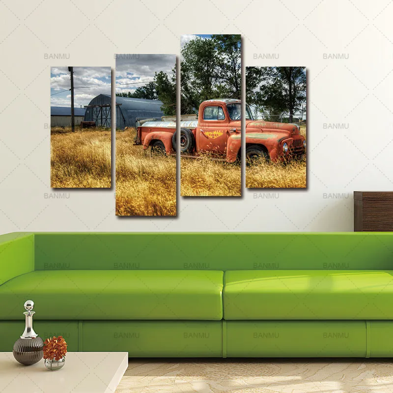 Холст картины для дома современный decorationcar в красный Ёлки и сухой травы поле