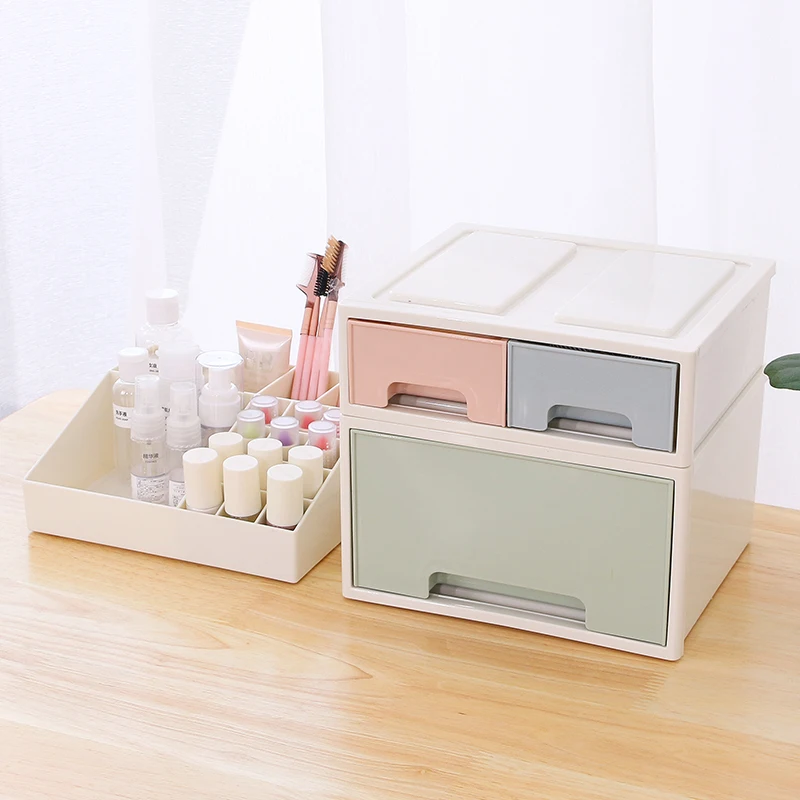 Plastic Twins Desktop Pencil Pen Office Storage Box Mini Brush Makeup Cosmetic Sundries Skin Care Drawer Articles Organizer