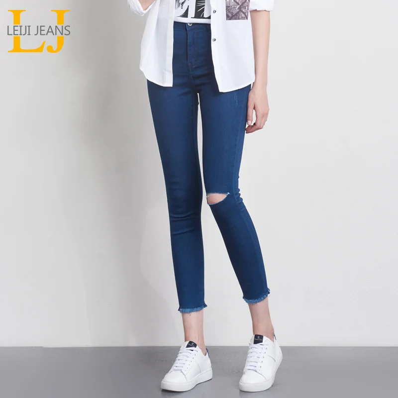 LEIJIJEANS весна и лето плюс размер средняя талия рваные с кисточками 4 однотонных