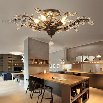 

Vintage European and American style chandelier golden black living room bedroom lamp crystal restaurant business ceiling lamp