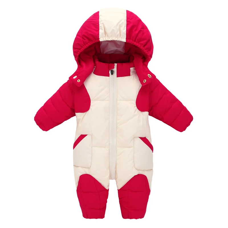 

Winter Baby Girl and Boy Detachable Cap Hooded One Piece 90% Duck Down Overalls Clothes Jumpsuit
