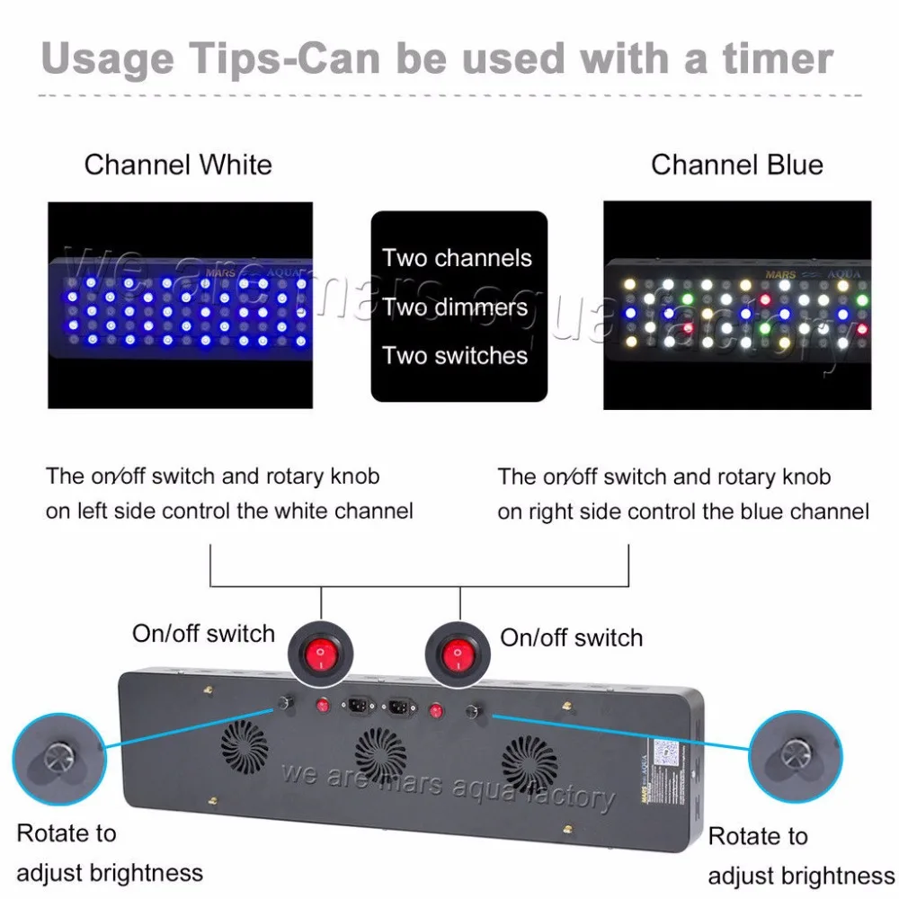 MarsAqua Диммируемый 300 Вт Светодиодный светильник для аквариума полный спектр Коралловый Риф Морской