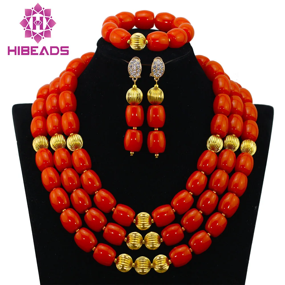 

2017 Pretty African Wedding Jewelry Set Coral Beads Necklace Set Nigerian Beaded Necklace Jewelry Full Set Free Shipping CJ369