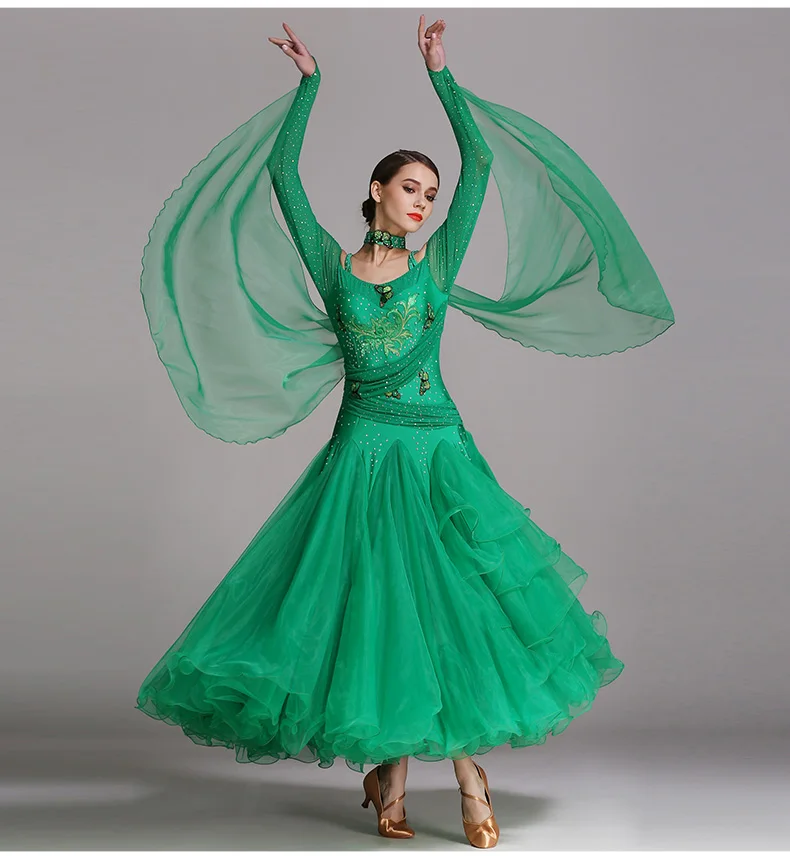 5 цветов доступны Бальные платья для женщин Танго и вальс танцор сценические костюмы Современная Одежда для танцев A0019 - Цвет: Зеленый