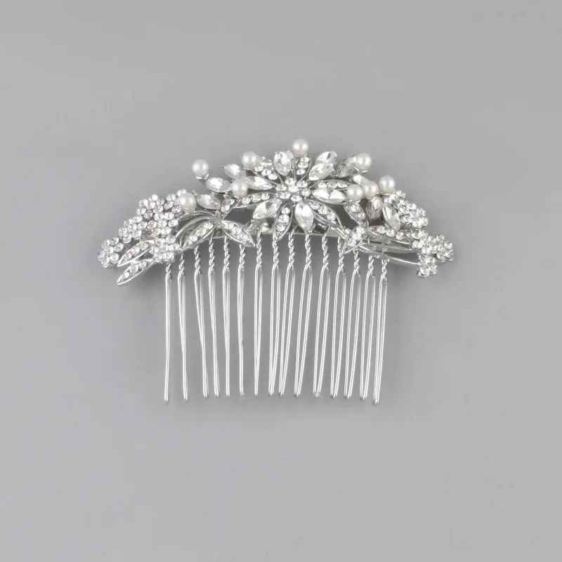 

SLBRIDAL Art Deco Rhinestone Crystal Pearls Flower Leaf Wedding Hair Comb Bridal Hair Accessories Headpiece Bridesmaids Women