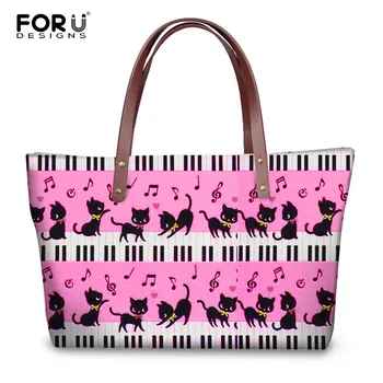 

FORUDESIGNS Cute Animal Cat with Piano Music Pattern Trendy Messenger Bags for Women Large Casual Ladies Cross Body Bags Woman