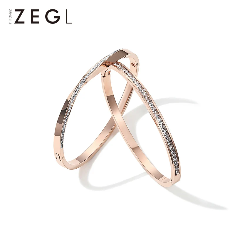 Женский браслет ZEGL Простой из титановой стали розового золота с холодным ветром