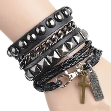 Черный сексуальный готический панк крест унисекс танец диско ноготь с заклепкой pu кожа цепи браслеты, перчатки оптом